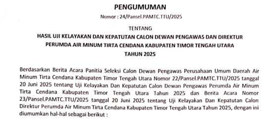 Pengumuman Hasil Uji Kelayakan dan Kepatutan